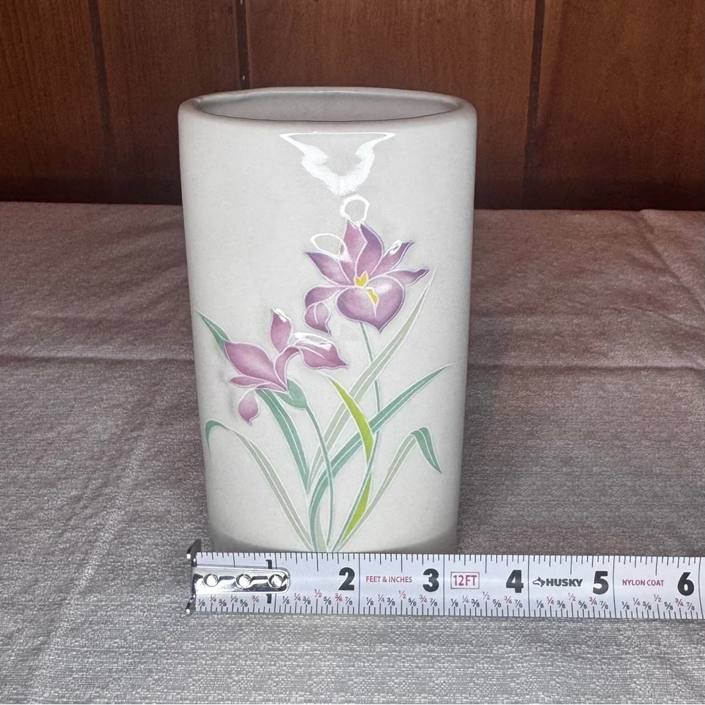 White Ceramic Vase with Pink Floral Motif